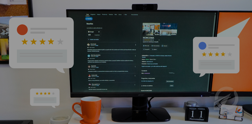 Pantalla de ordenador mostrando reseñas online de Google.